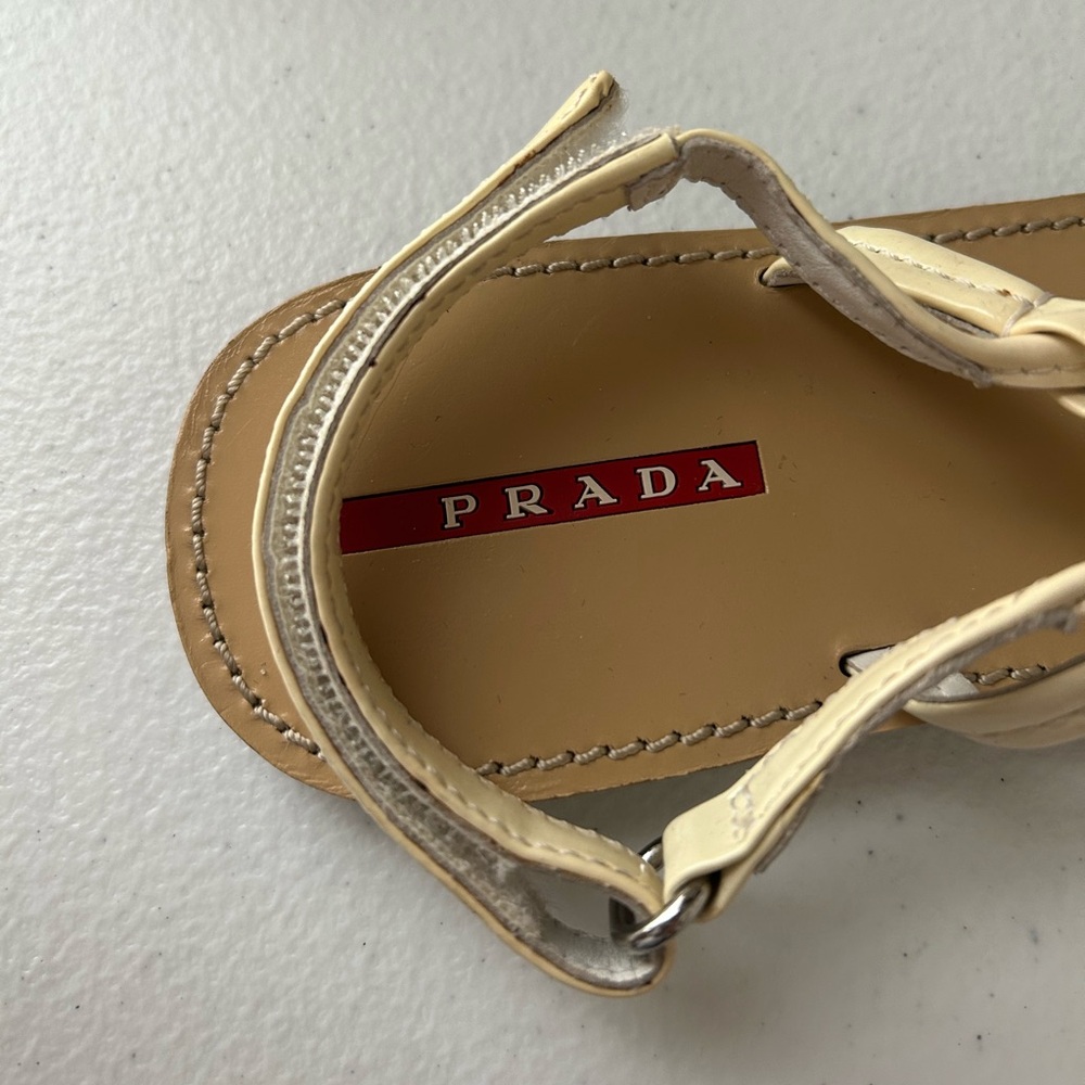 Prada Kids Girl Cream Bow Thong Sandals Ankle Strap Designer Flats Size 4–4.5 - Picture 11 of 16